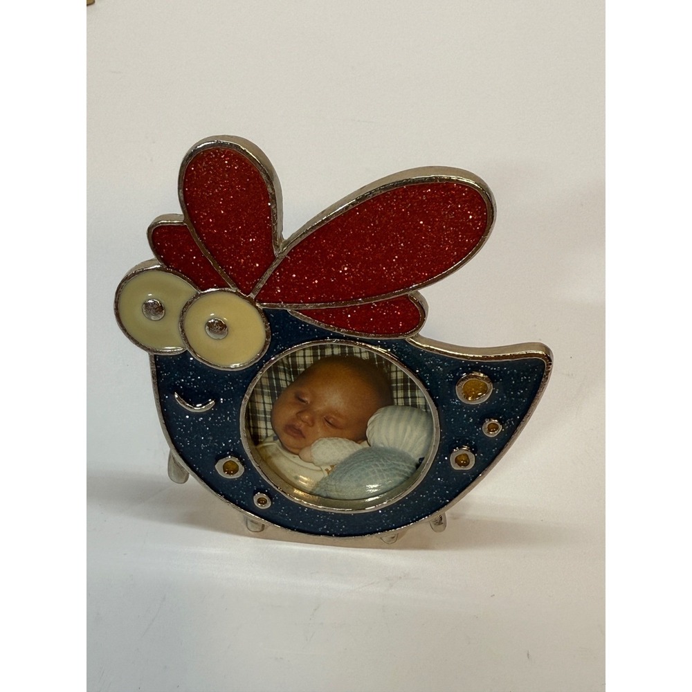 Avon Glitter Bug Picture Frame Red Blue Silver Tone Metal Mini Tabletop Decor